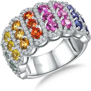 Colorful Leaf Wide Band Ring 925 Sterling Silver Gold Plated Flower Cocktail Statement Rings for Women Girls Size 6 to 10