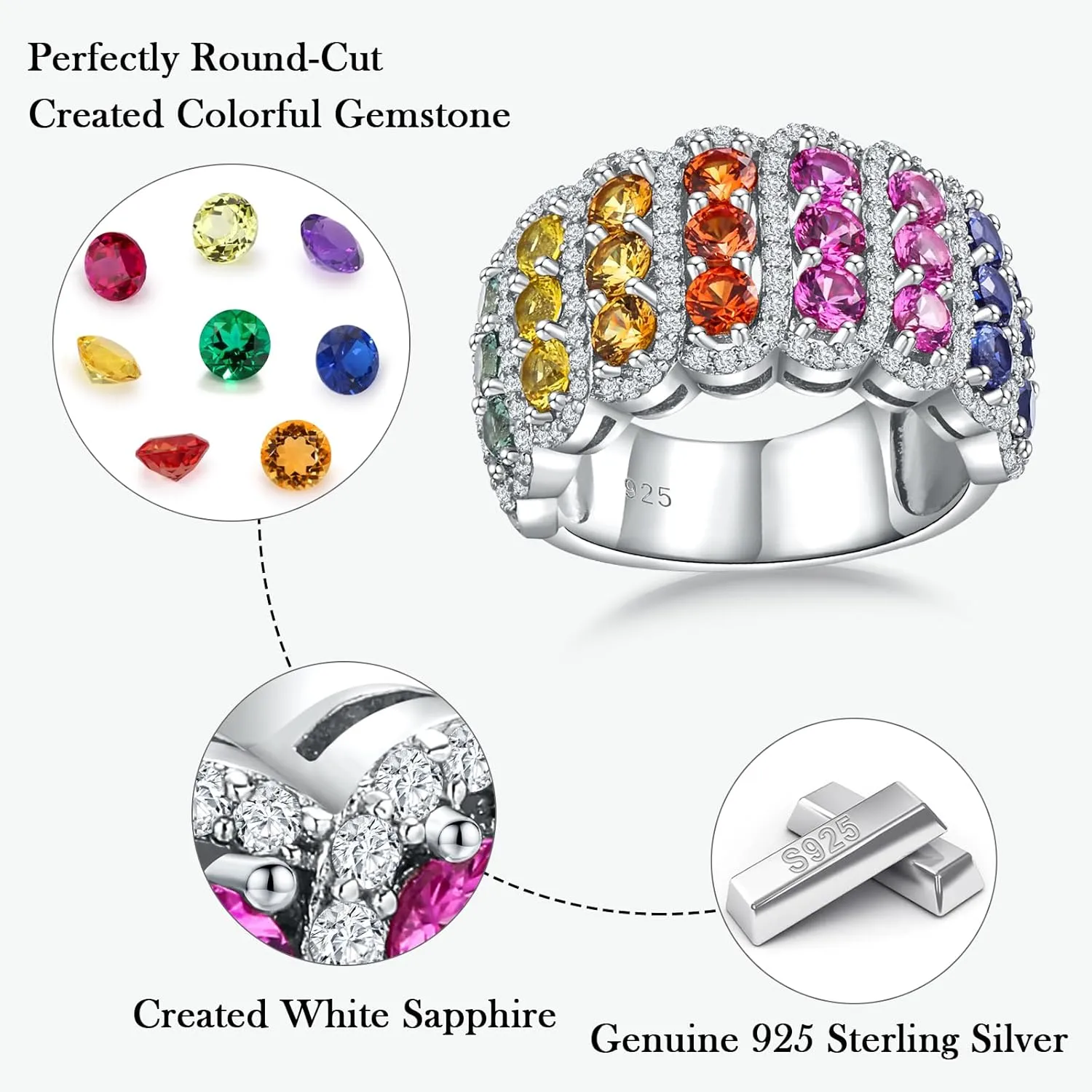 Colorful Leaf Wide Band Ring 925 Sterling Silver Gold Plated Flower Cocktail Statement Rings for Women Girls Size 6 to 10
