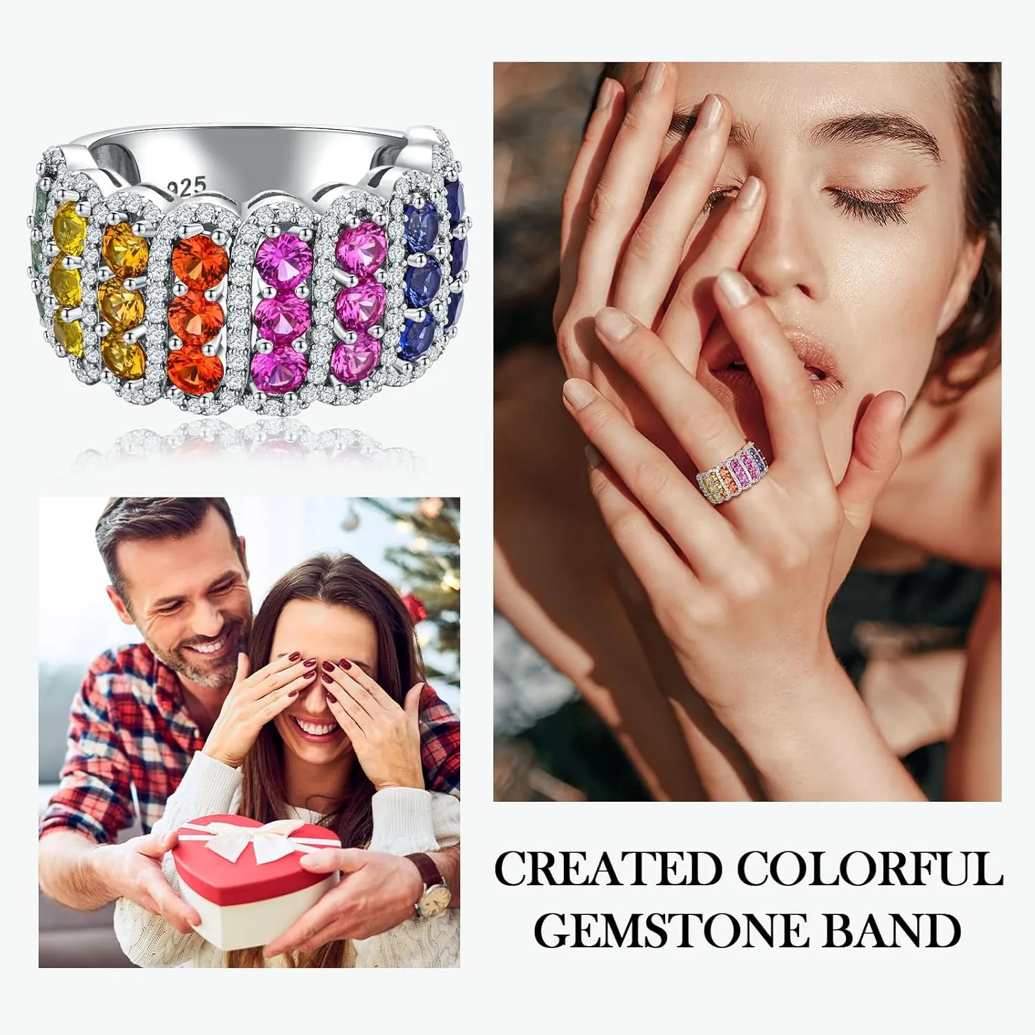 Colorful Leaf Wide Band Ring 925 Sterling Silver Gold Plated Flower Cocktail Statement Rings for Women Girls Size 6 to 10