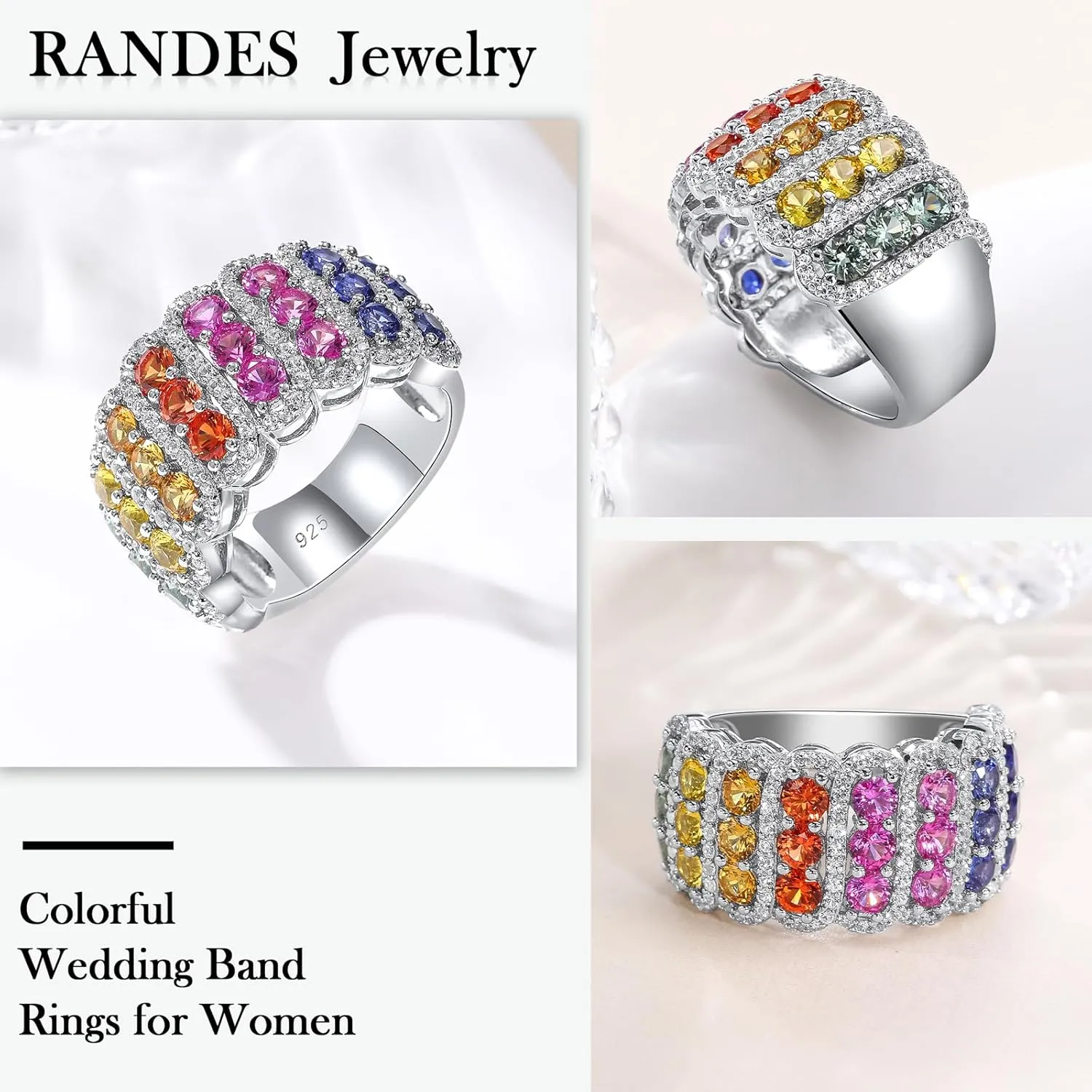 Colorful Leaf Wide Band Ring 925 Sterling Silver Gold Plated Flower Cocktail Statement Rings for Women Girls Size 6 to 10