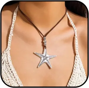 Conch Shell Necklace for Women Gold Silver Starfish Layered Necklace Big Seashell Choker Necklaces Large Conchs Shell Statement Necklaces Summer Ocean Beach Jewelry
