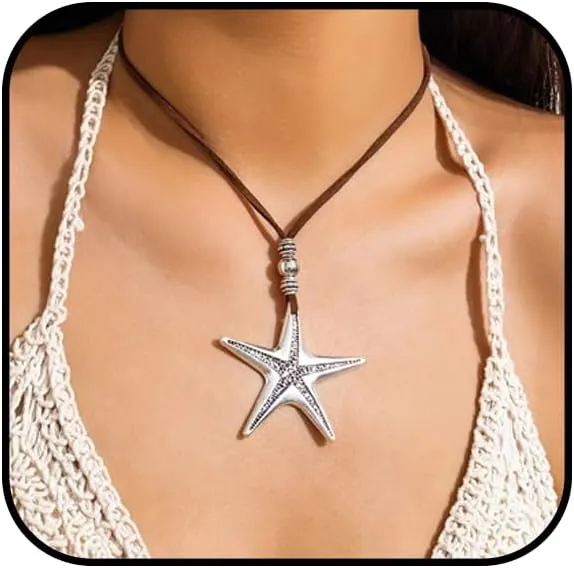 Conch Shell Necklace for Women Gold Silver Starfish Layered Necklace Big Seashell Choker Necklaces Large Conchs Shell Statement Necklaces Summer Ocean Beach Jewelry
