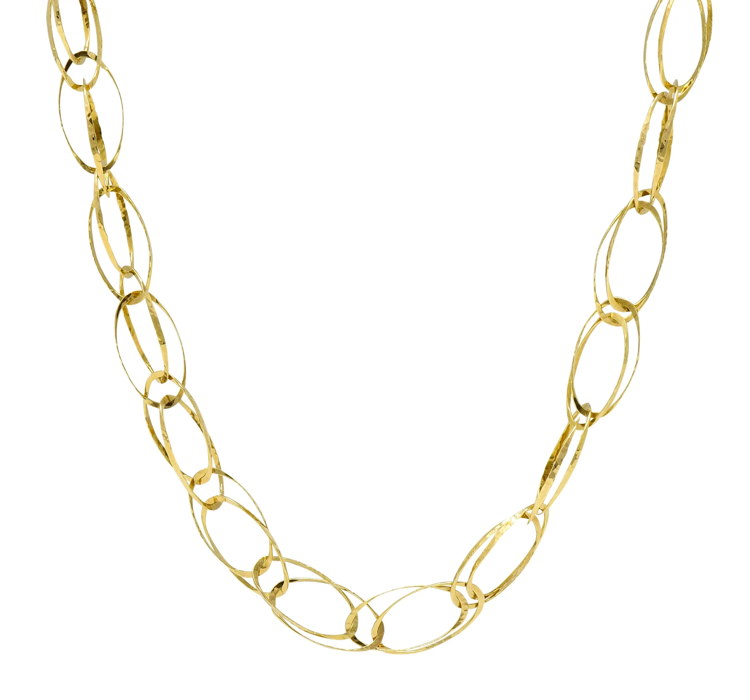 Contemporary 18 Karat Gold Hammered Link Necklace