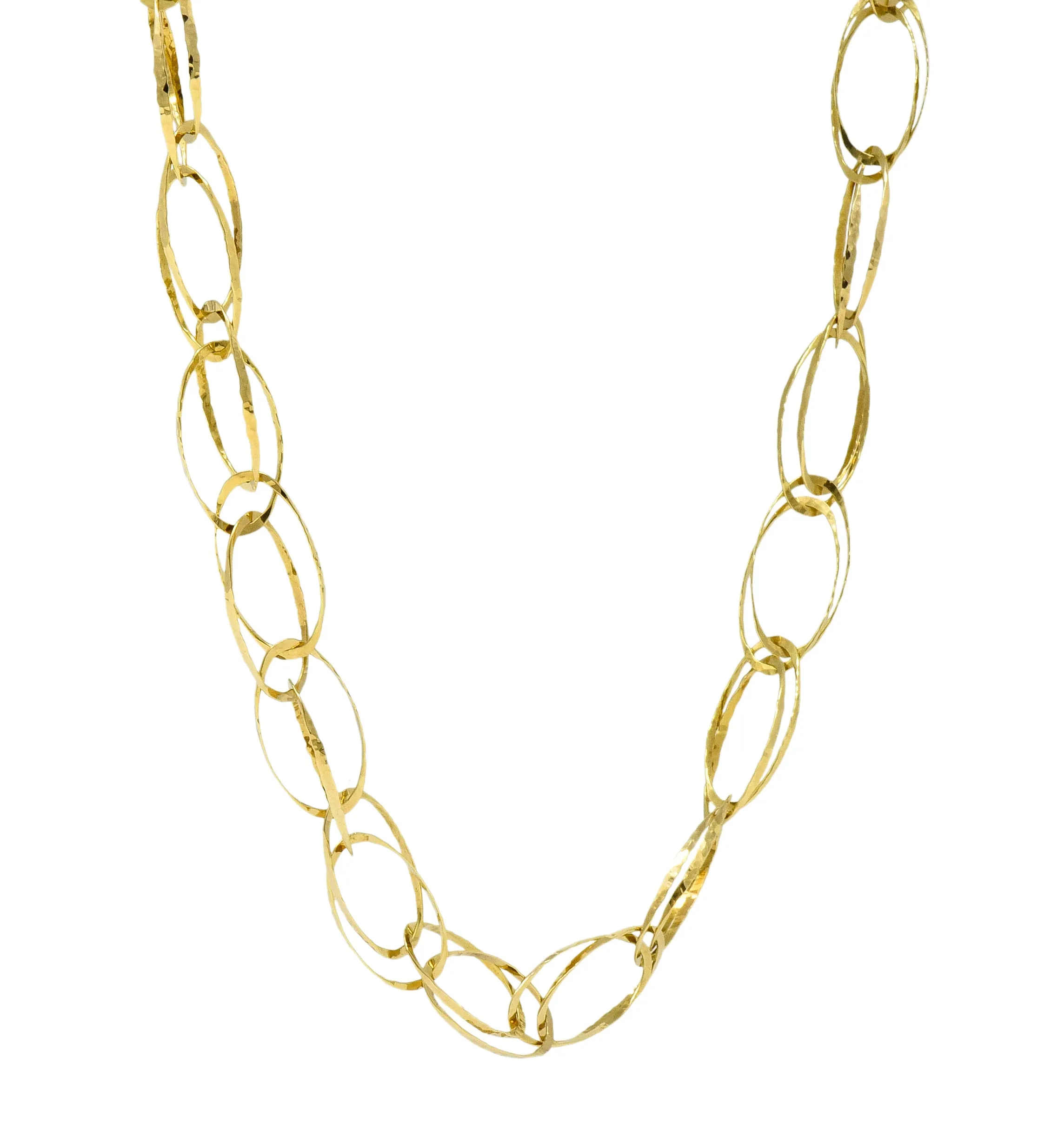 Contemporary 18 Karat Gold Hammered Link Necklace