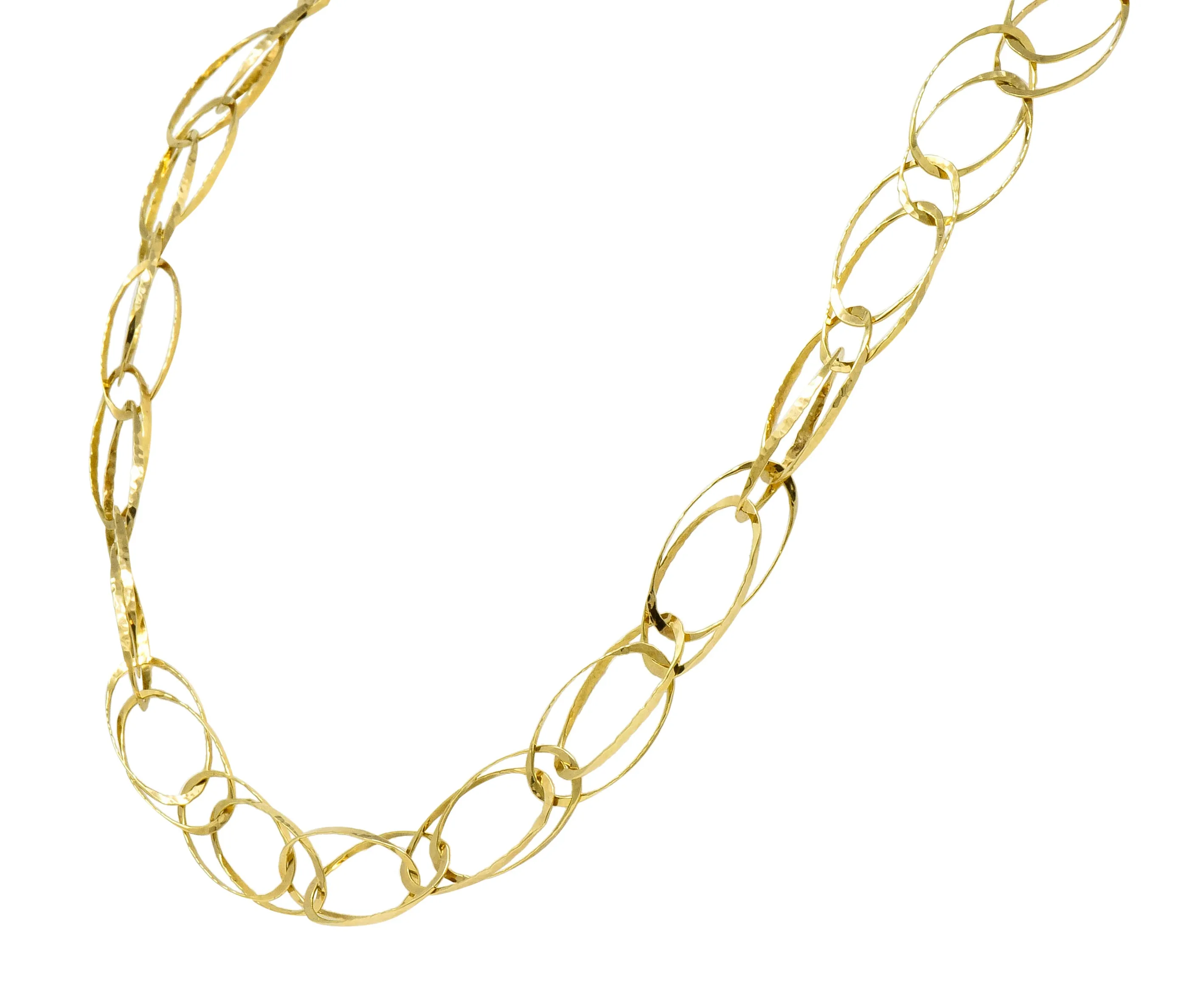 Contemporary 18 Karat Gold Hammered Link Necklace