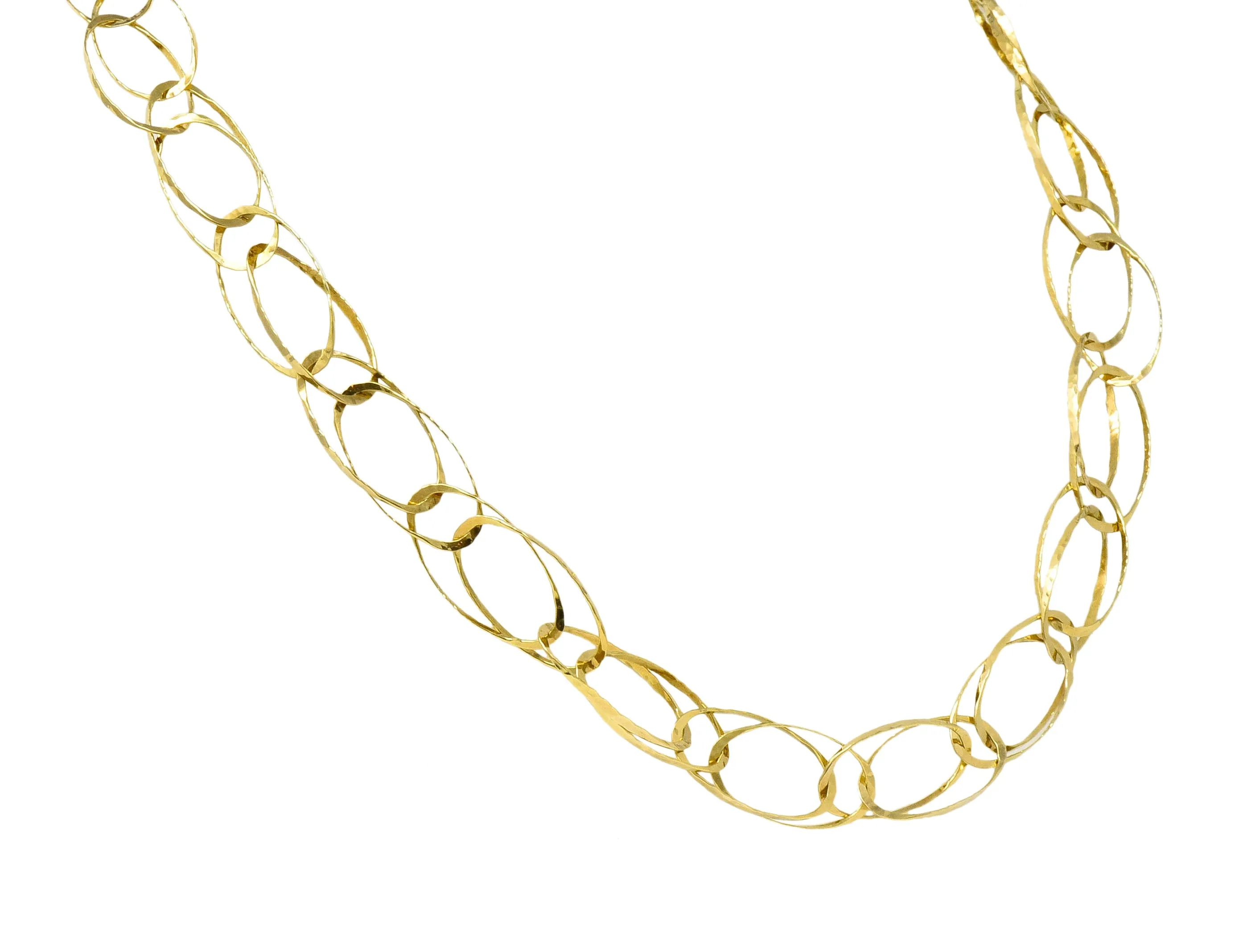 Contemporary 18 Karat Gold Hammered Link Necklace