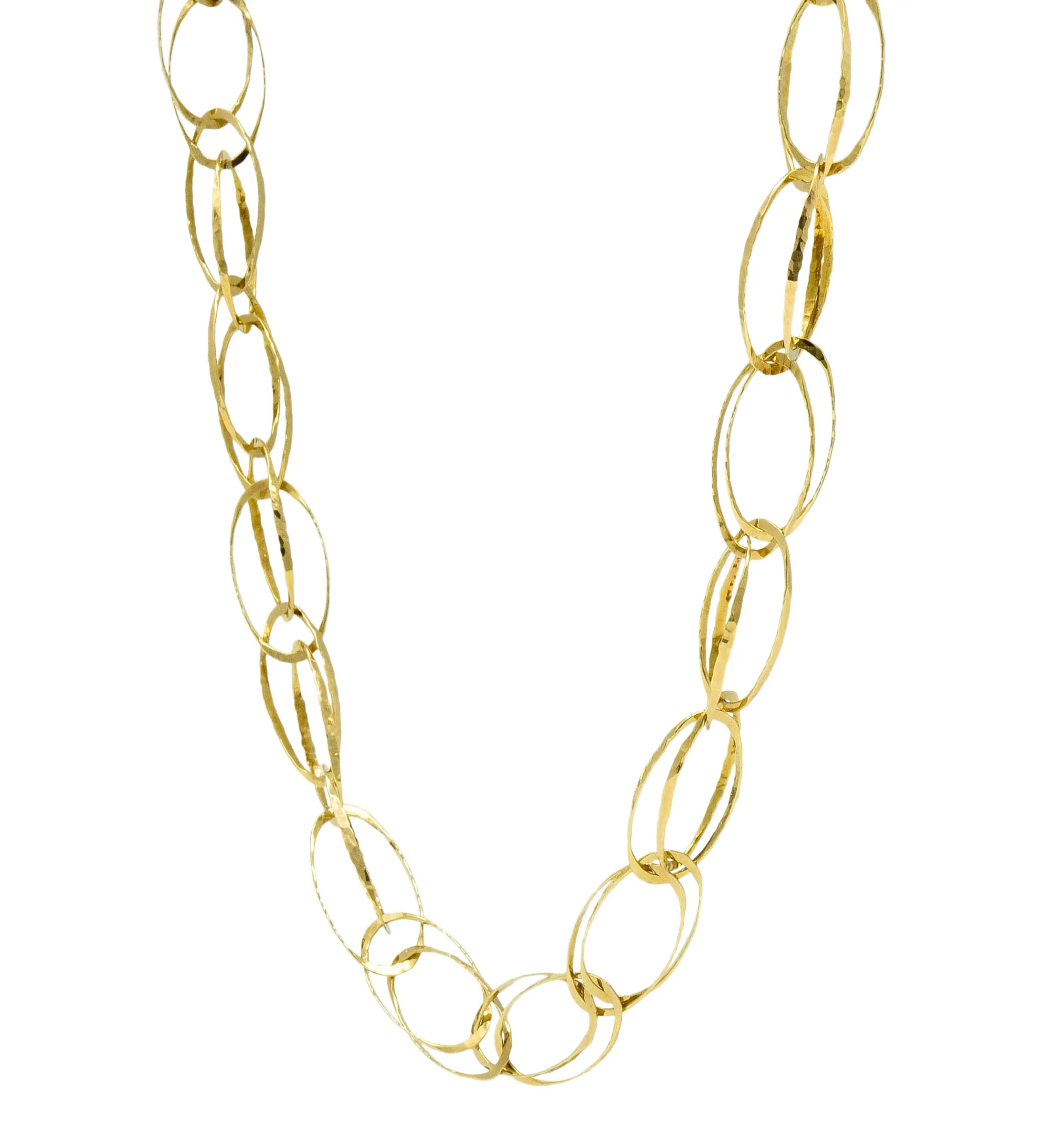 Contemporary 18 Karat Gold Hammered Link Necklace