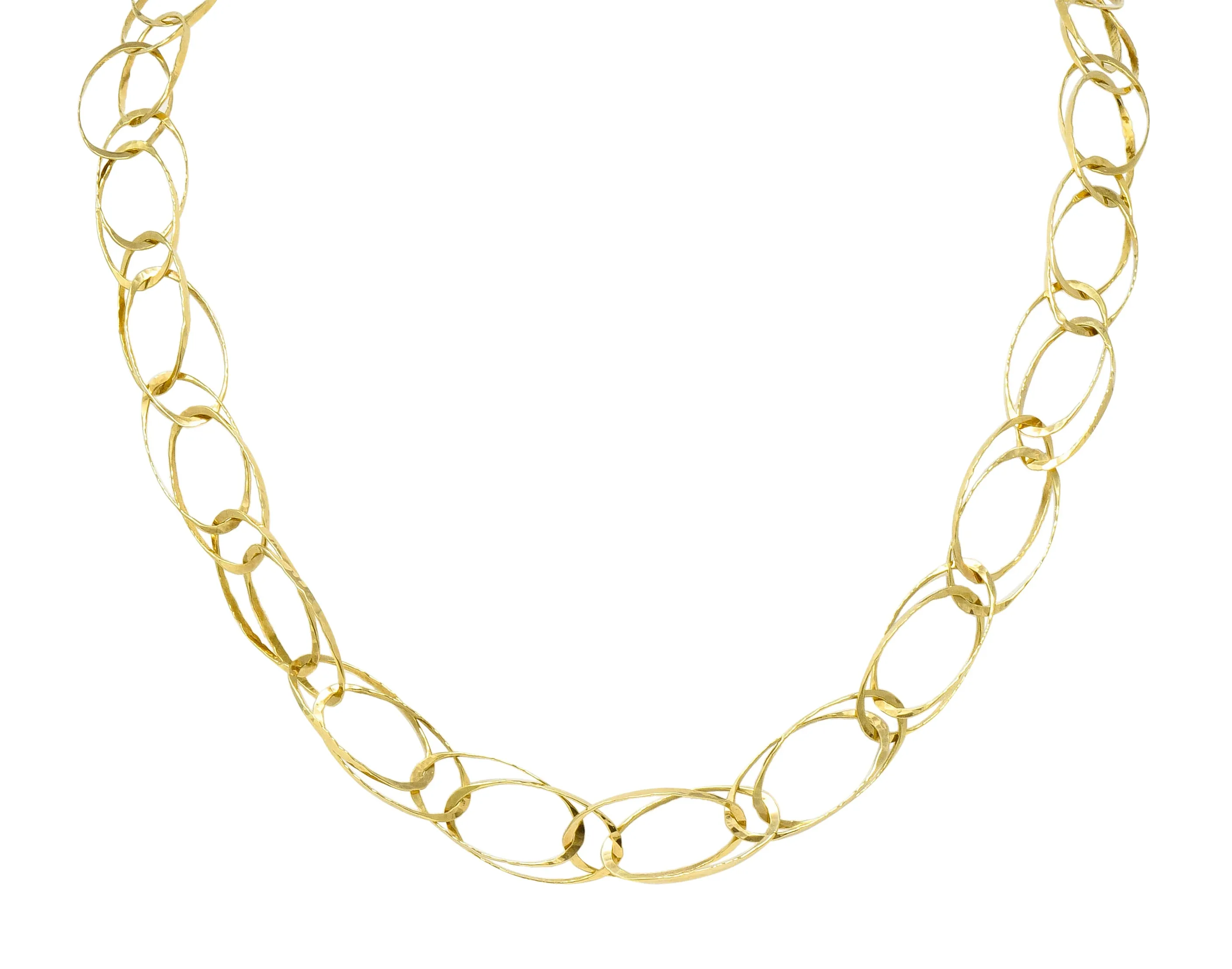 Contemporary 18 Karat Gold Hammered Link Necklace