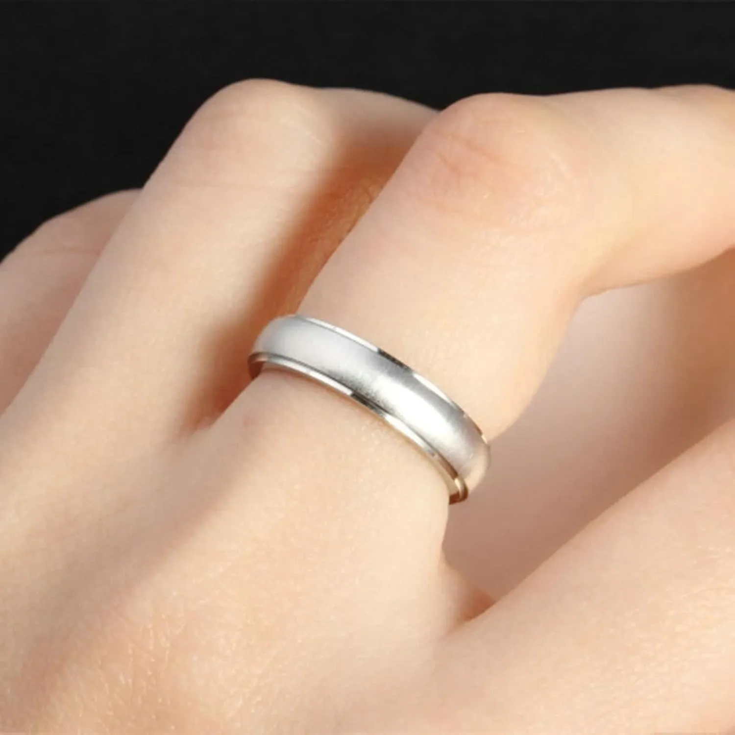 Couple Ring Personalized Wedding Rings Couples,Couple Ring Stainless Steel Silver Ring with Brushed Round Anniversary Rings Couple