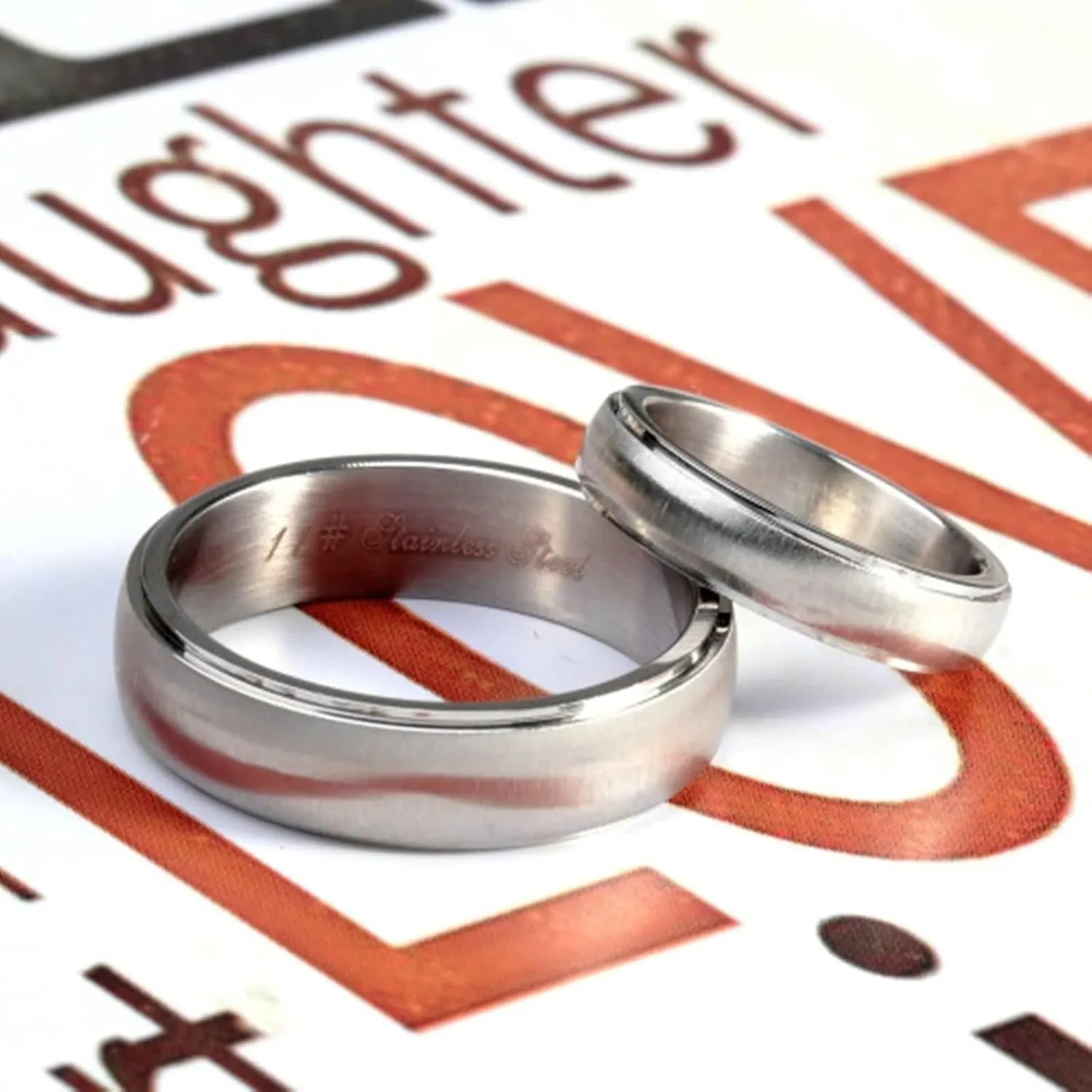 Couple Ring Personalized Wedding Rings Couples,Couple Ring Stainless Steel Silver Ring with Brushed Round Anniversary Rings Couple
