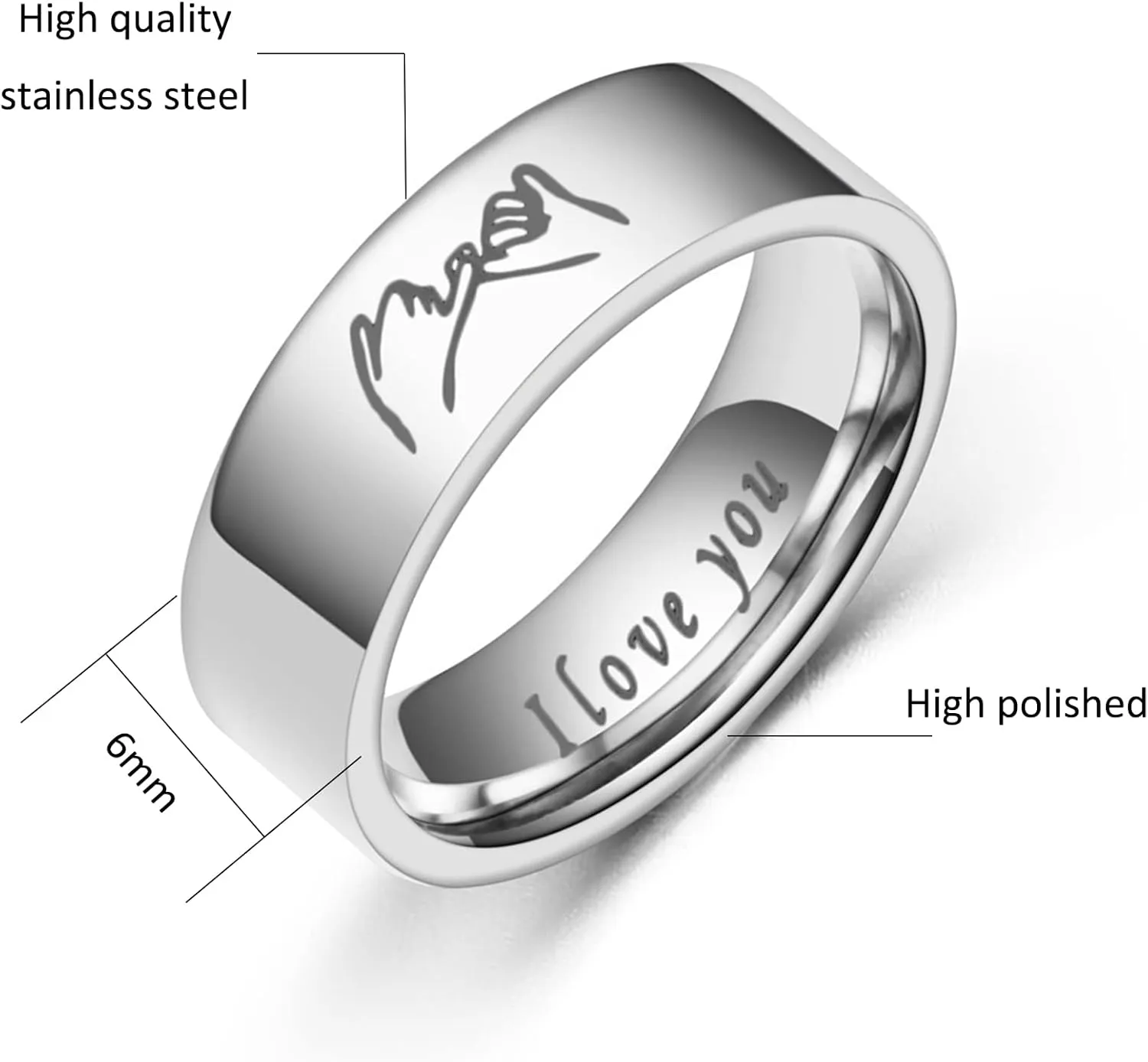 Couple Rings, 2 Pcs Pinky Promise Ring for Couples Hand in Hand Ring Carved I LOVE YOU Matching Friendship Ring Engagement Wedding Bands Rings
