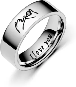 Couple Rings, 2 Pcs Pinky Promise Ring for Couples Hand in Hand Ring Carved I LOVE YOU Matching Friendship Ring Engagement Wedding Bands Rings