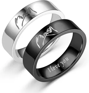 Couple Rings, 2 Pcs Pinky Promise Ring for Couples Hand in Hand Ring Carved I LOVE YOU Matching Friendship Ring Engagement Wedding Bands Rings