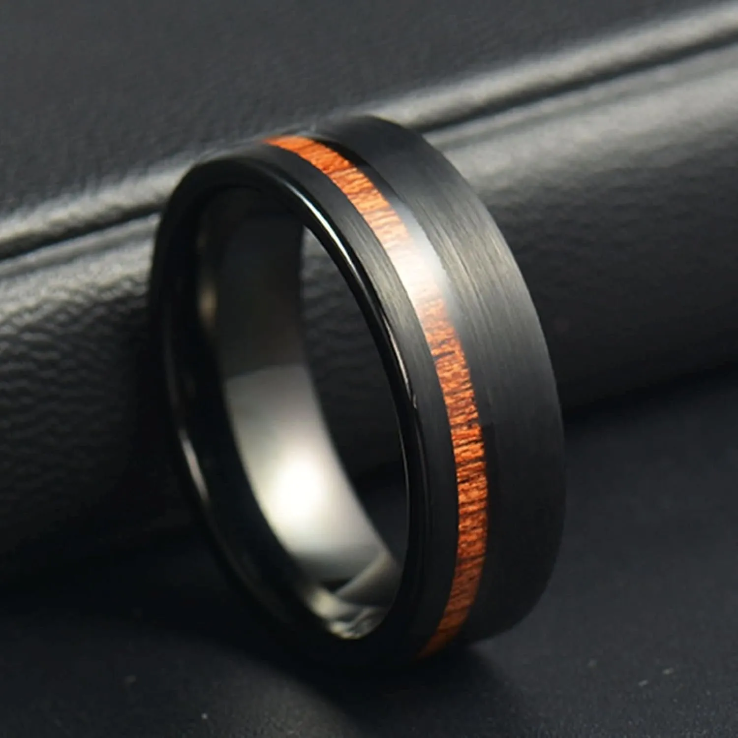 Couple Rings Customizable Eternity Ring for Couples,Stainless Steel Rings Couple 8MM Black Ring with Wood Grain Ring Couple
