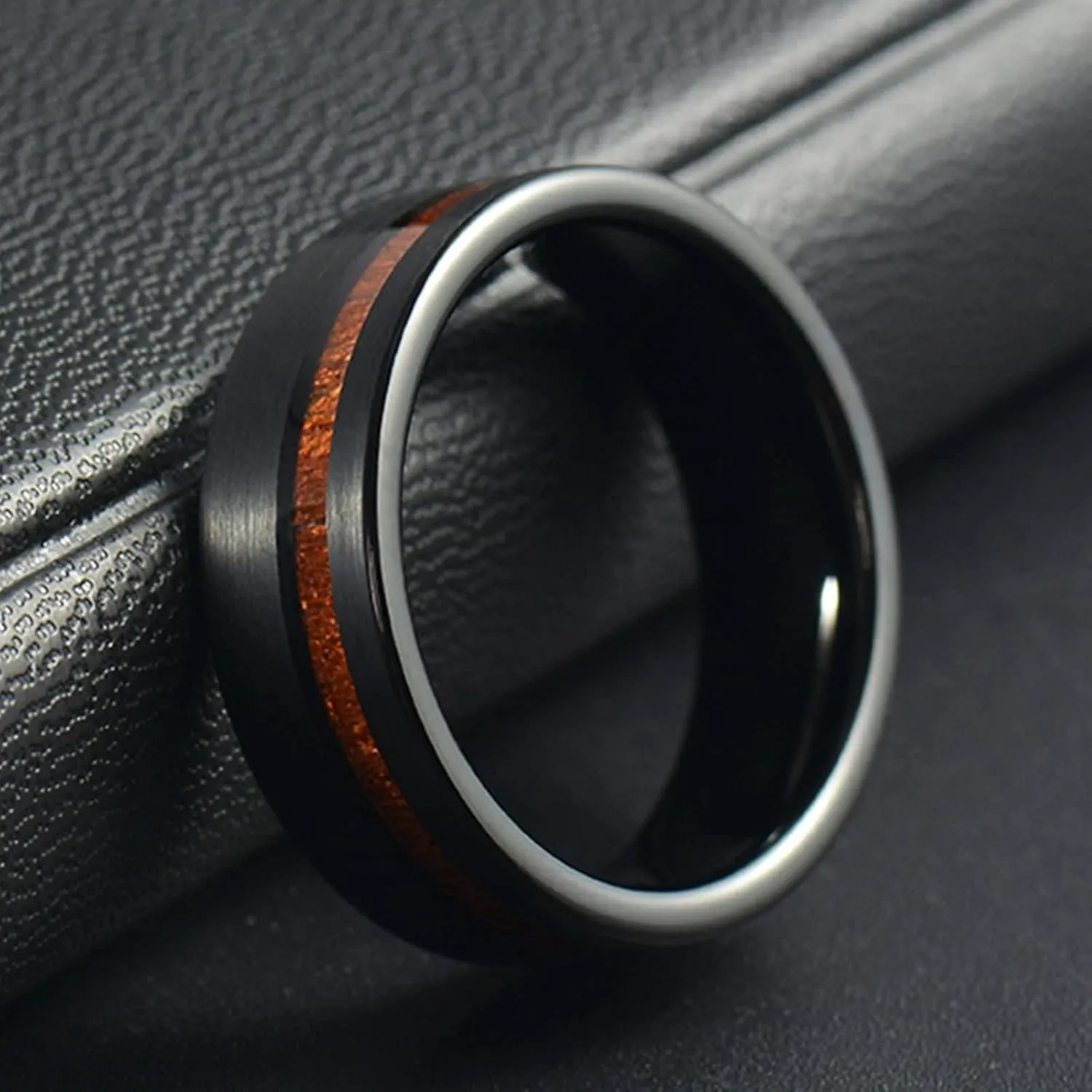 Couple Rings Customizable Eternity Ring for Couples,Stainless Steel Rings Couple 8MM Black Ring with Wood Grain Ring Couple