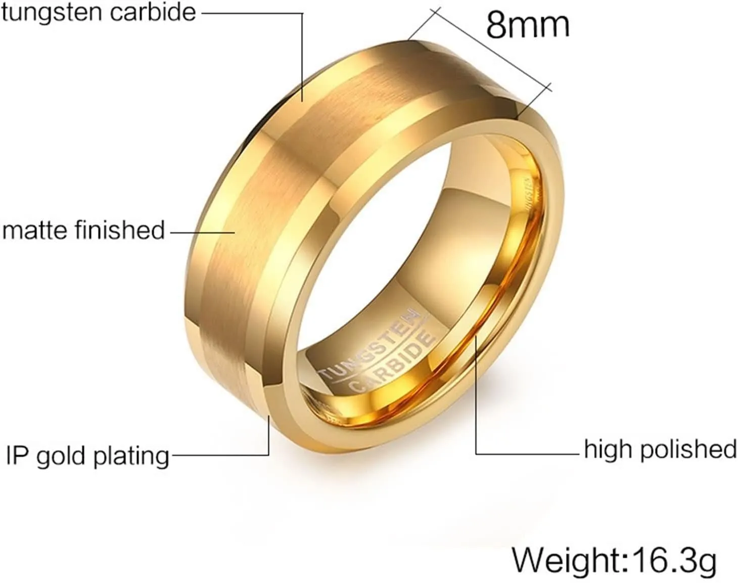 Couple Rings Customized Wedding Ring for Couple,Ring Tungsten Wedding 8MM Gold Ring with Round Wedding Rings Couple