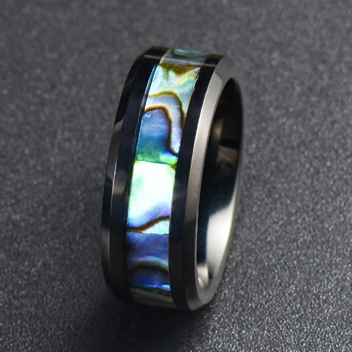 Couple Rings Engagement, Mens Tungsten Rings Black 8mm Ring Inlay Colorful Shell Engagement Couple Rings
