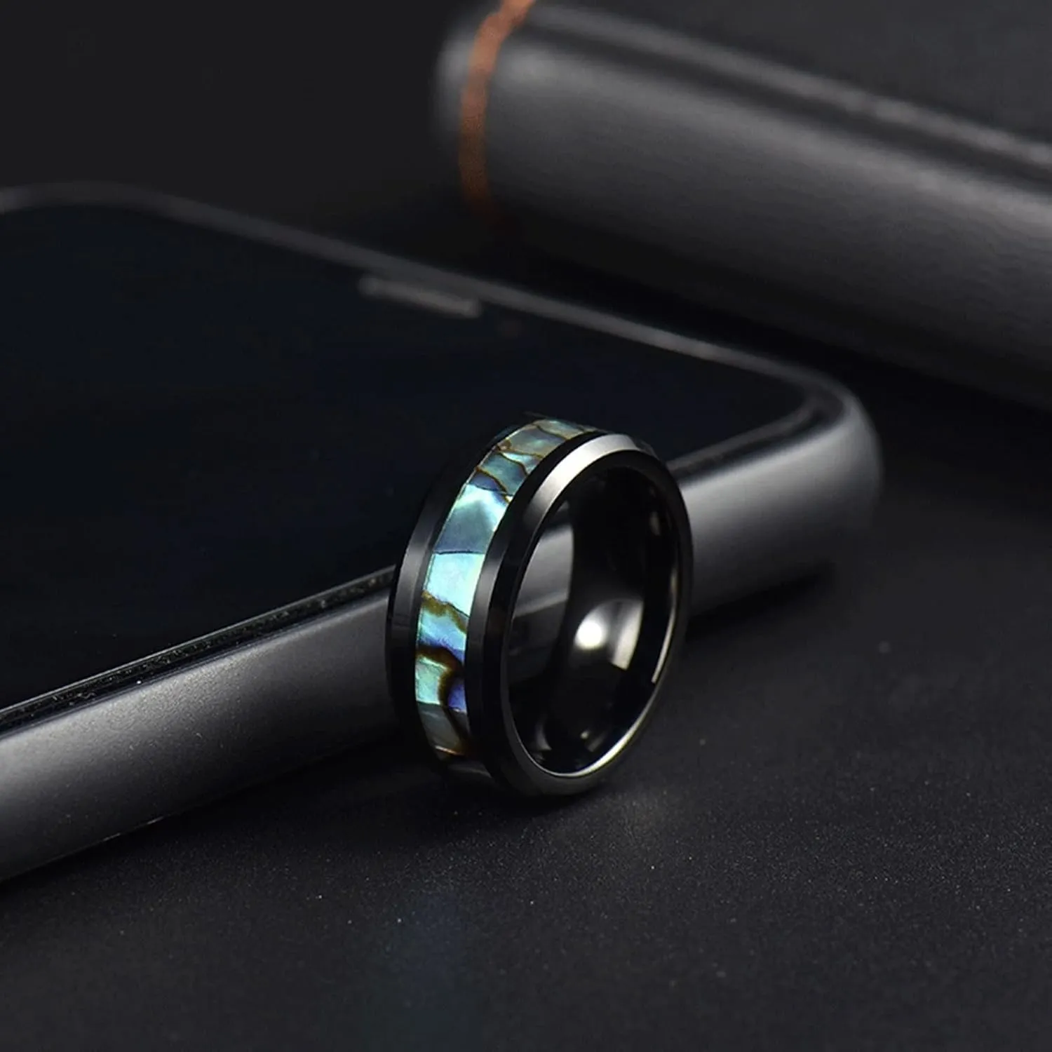 Couple Rings Engagement, Mens Tungsten Rings Black 8mm Ring Inlay Colorful Shell Engagement Couple Rings