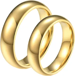 Couple Rings Engraving, Gold Tungsten Rings for Men Polished Ring 6mm Valentine's Day Couple Rings