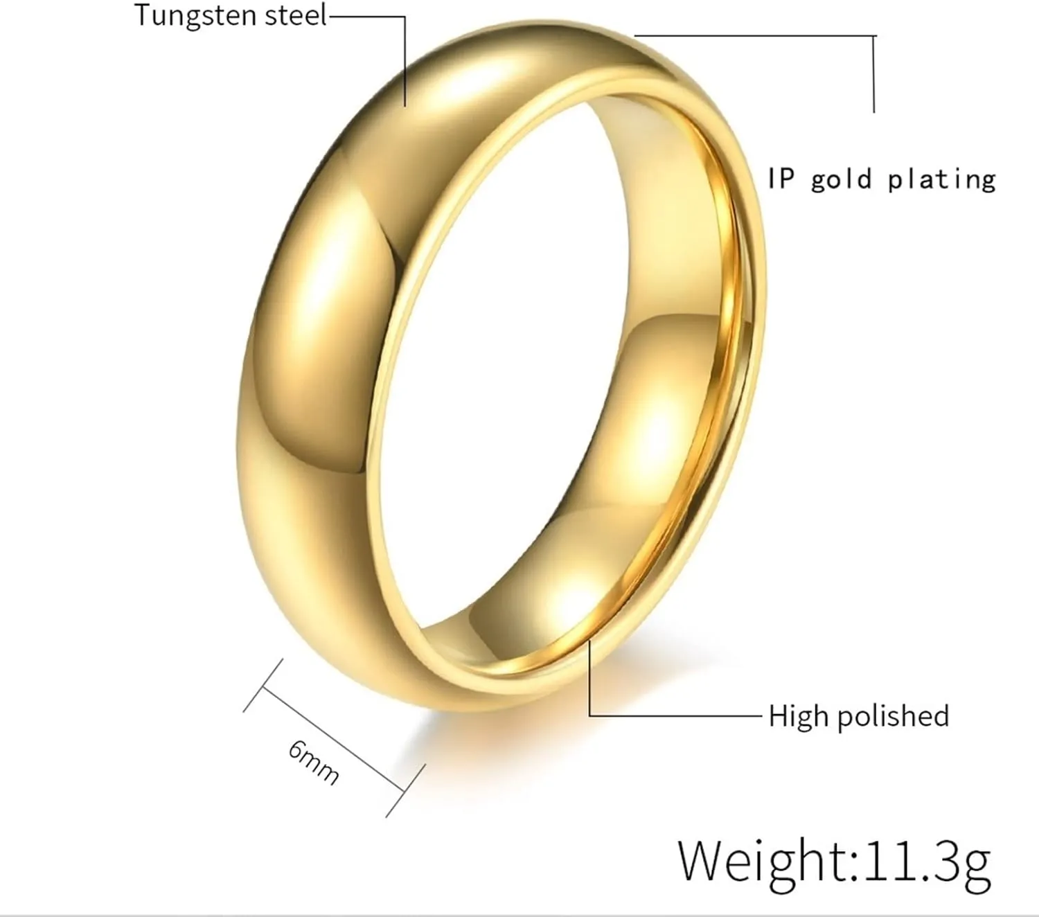 Couple Rings Engraving, Gold Tungsten Rings for Men Polished Ring 6mm Valentine's Day Couple Rings