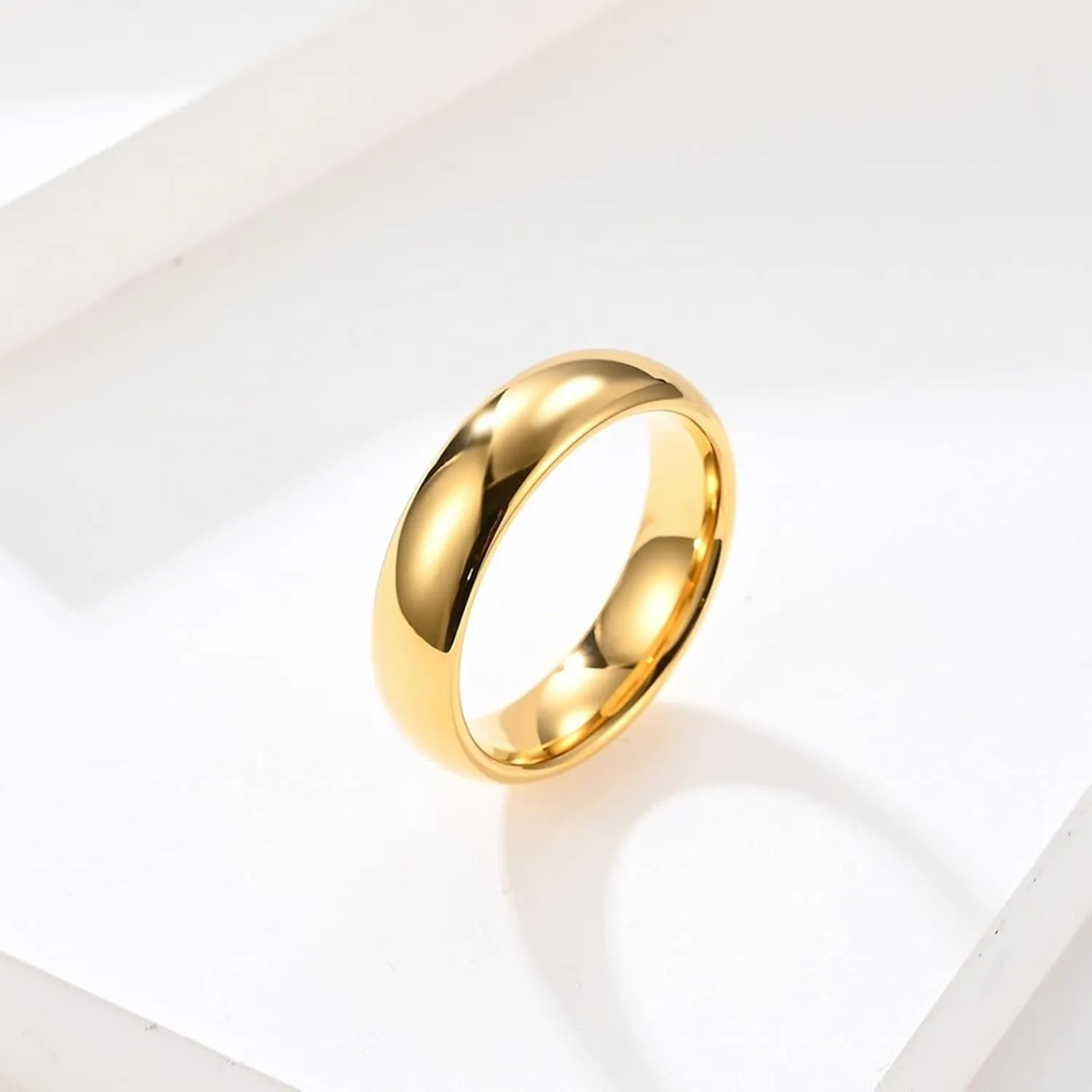 Couple Rings Engraving, Gold Tungsten Rings for Men Polished Ring 6mm Valentine's Day Couple Rings