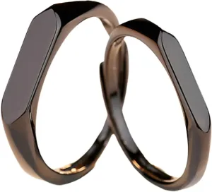 Couple Rings for Him and Her Sets, 925 Sterling Silver Rings Promise Rings Custom Black Flat Ring