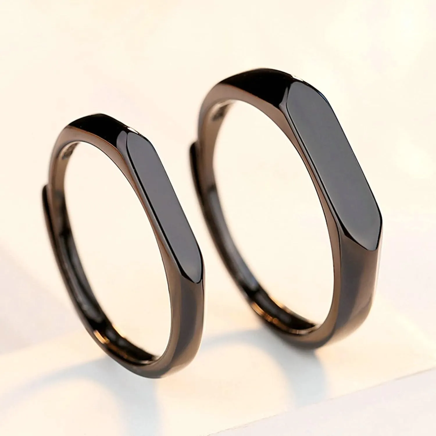 Couple Rings for Him and Her Sets, 925 Sterling Silver Rings Promise Rings Custom Black Flat Ring