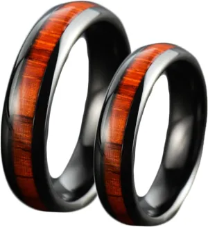Couple Rings Hypoallergenic, Wedding Band Tungsten 2Pcs 6Mm Black Inlay Wood Size Women 6 Men 7 For Valentines Day Jewelry