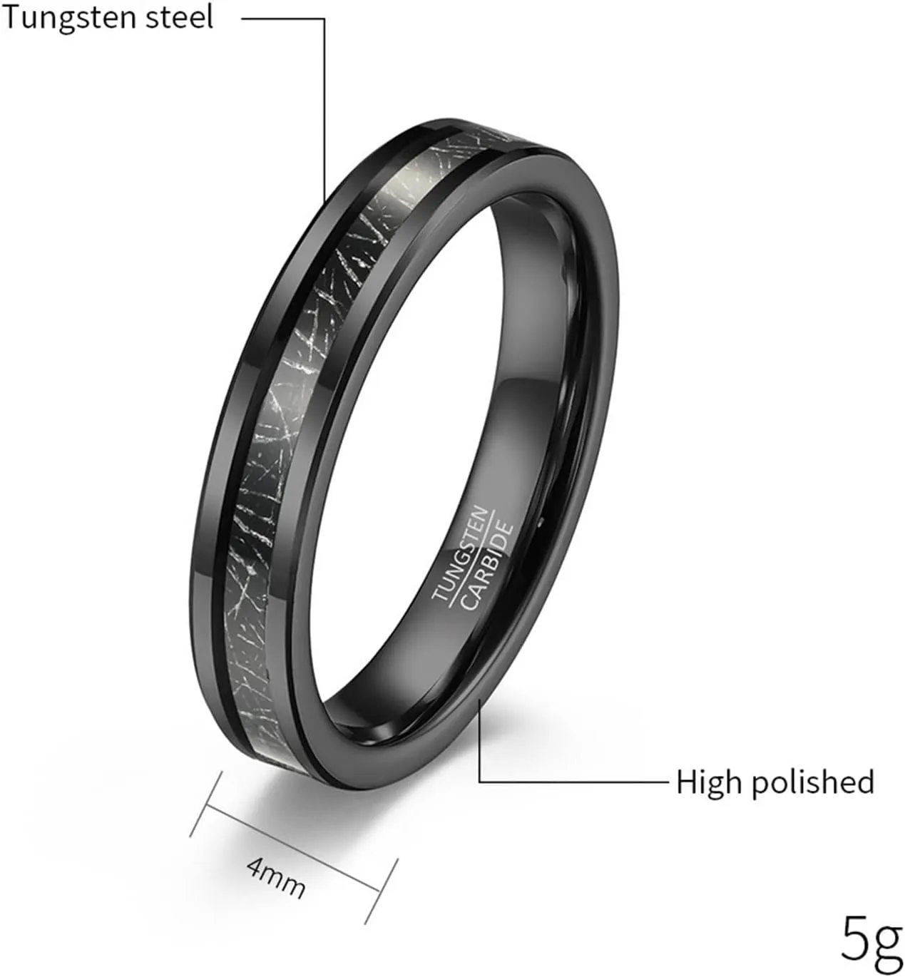 Couple Rings Matching, Tungsten Rings for Men Black 4mm Ring Inlay Metal Valentine's Day Couple Rings