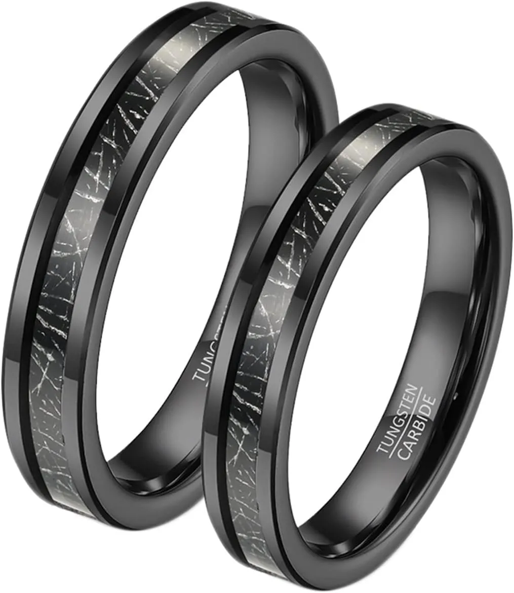 Couple Rings Matching, Tungsten Rings for Men Black 4mm Ring Inlay Metal Valentine's Day Couple Rings
