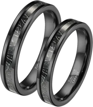 Couple Rings Matching, Tungsten Rings for Men Black 4mm Ring Inlay Metal Valentine's Day Couple Rings