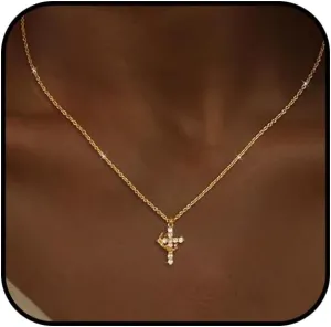 Cross Crown Necklace for Women Crystal Cross Pendant Necklaces Rotated Crown Necklace Gold Cubic Zirconia Cross Necklaces Fashion Jewelry