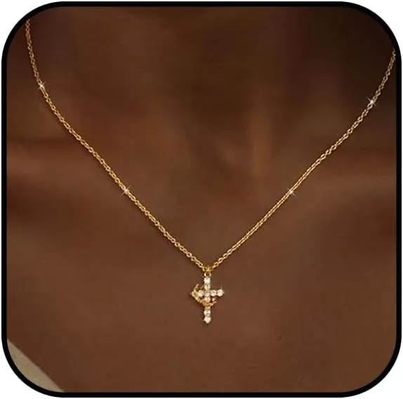 Cross Crown Necklace for Women Crystal Cross Pendant Necklaces Rotated Crown Necklace Gold Cubic Zirconia Cross Necklaces Fashion Jewelry