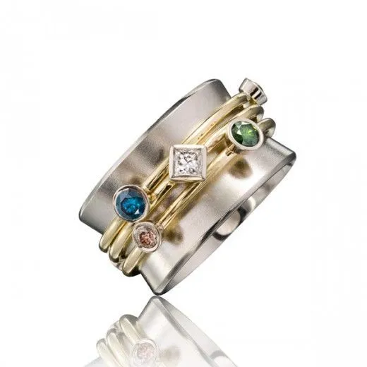 Cross Geometric A Cubic Zirconia Crystals Multicolour Rings JLTR0425