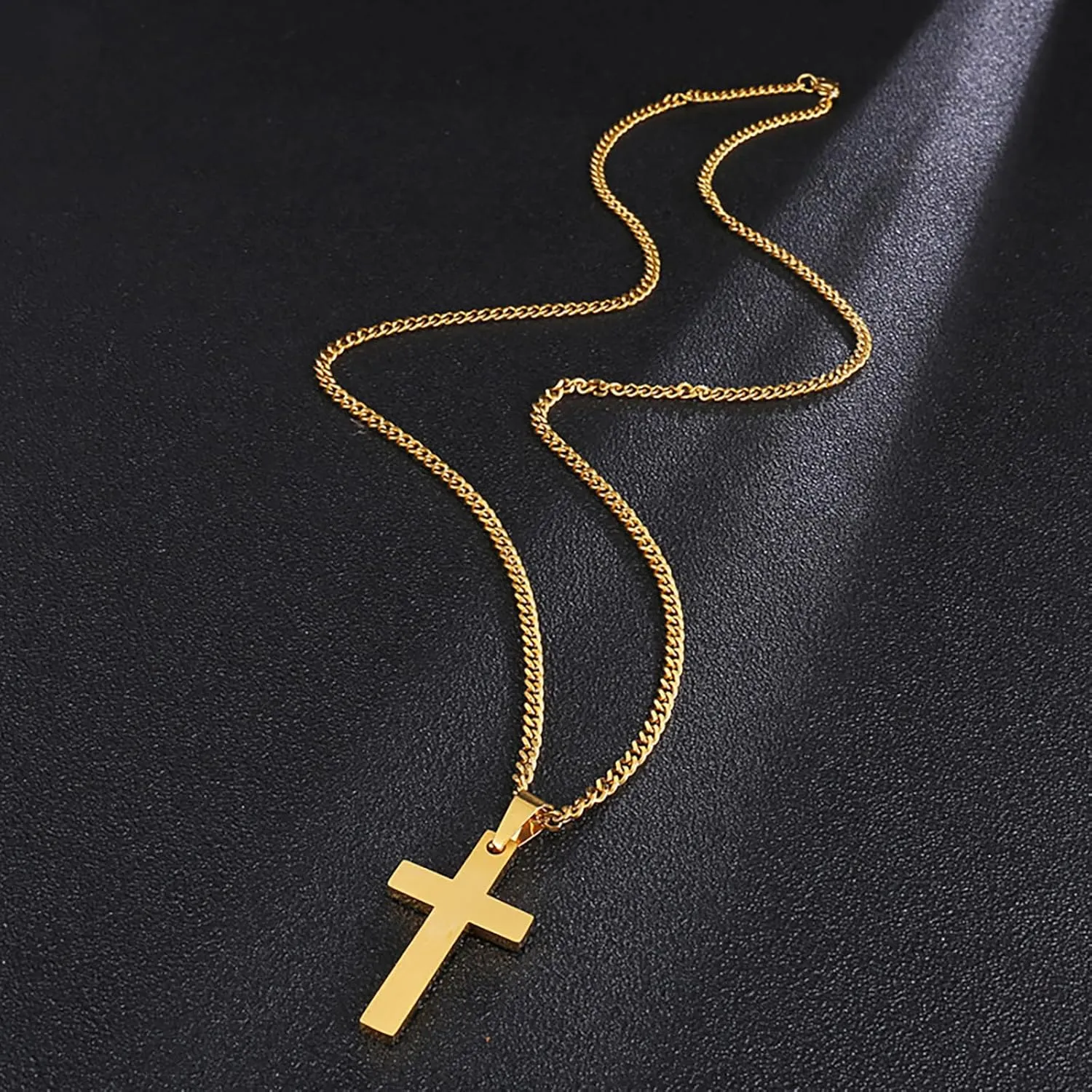 Cross Necklace for Men Silver Premium Alloy Solid Color Cross Pendant Necklace for Men Women Teens