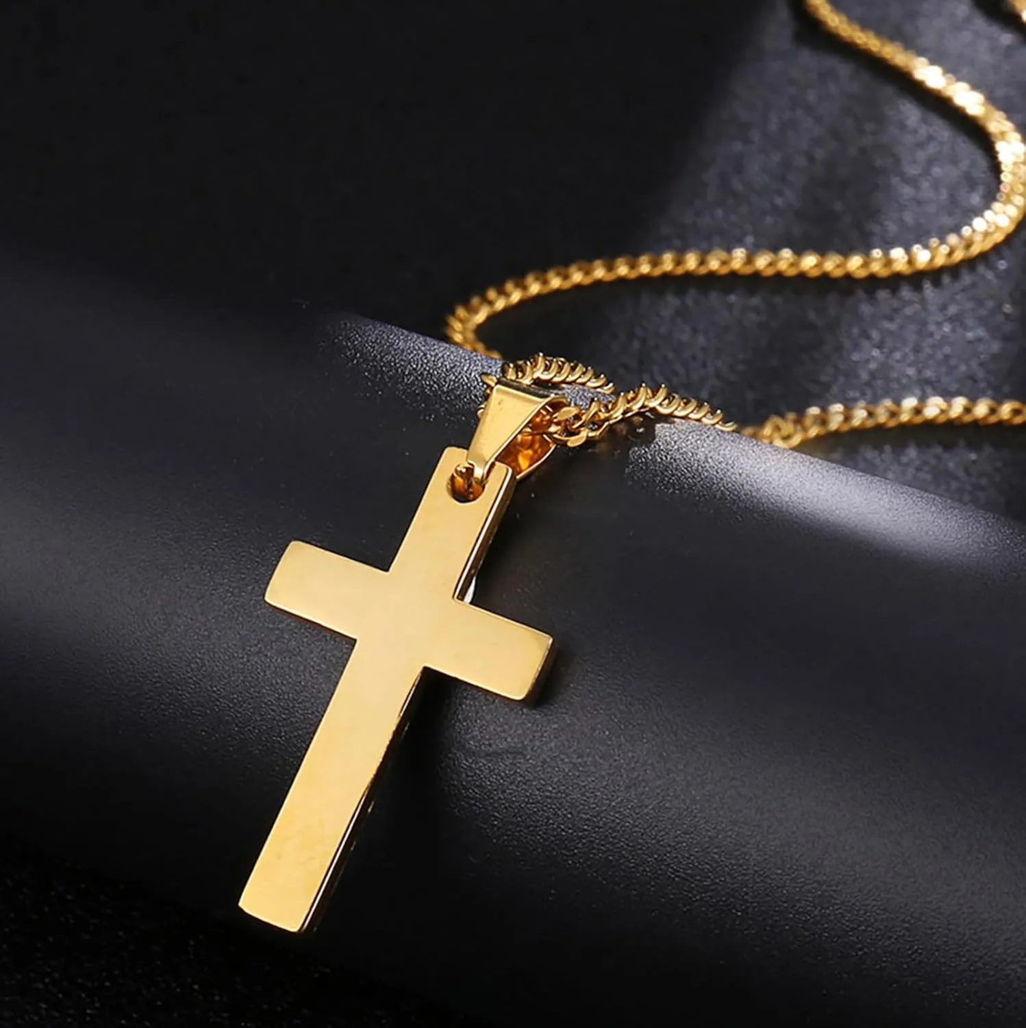 Cross Necklace for Men Silver Premium Alloy Solid Color Cross Pendant Necklace for Men Women Teens