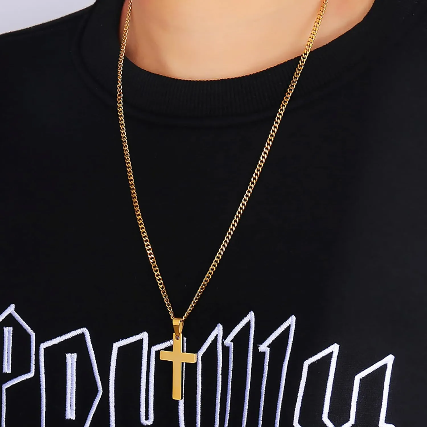 Cross Necklace for Men Silver Premium Alloy Solid Color Cross Pendant Necklace for Men Women Teens