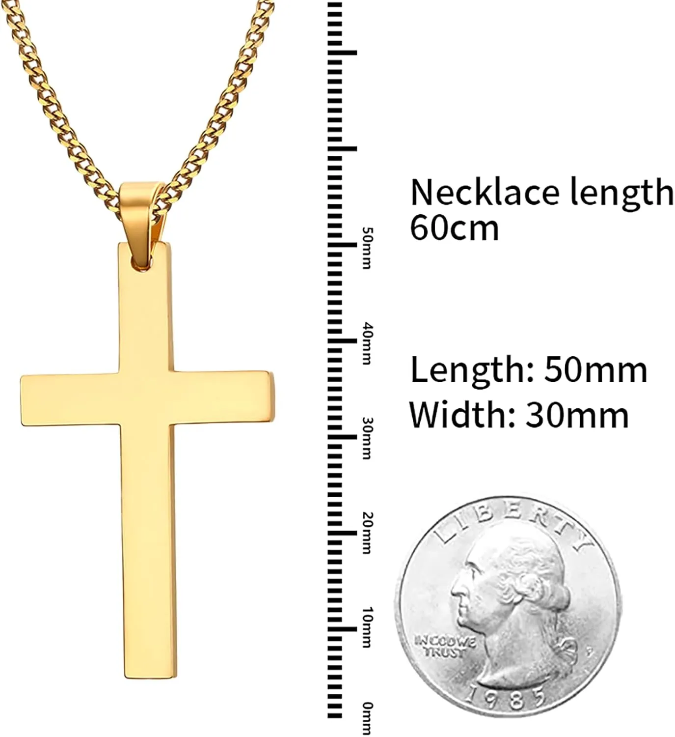 Cross Necklace for Men Silver Premium Alloy Solid Color Cross Pendant Necklace for Men Women Teens