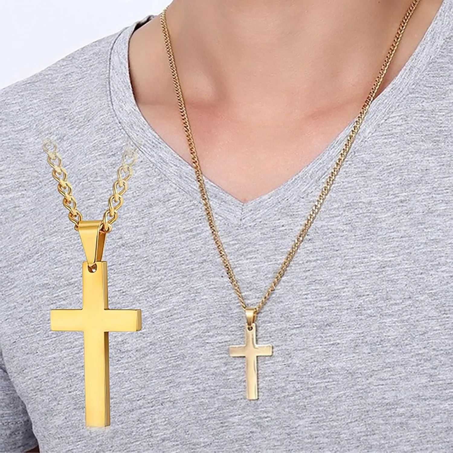 Cross Necklace for Men Silver Premium Alloy Solid Color Cross Pendant Necklace for Men Women Teens