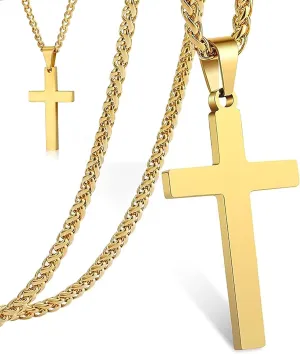 Cross Necklace for Men Silver Premium Alloy Solid Color Cross Pendant Necklace for Men Women Teens