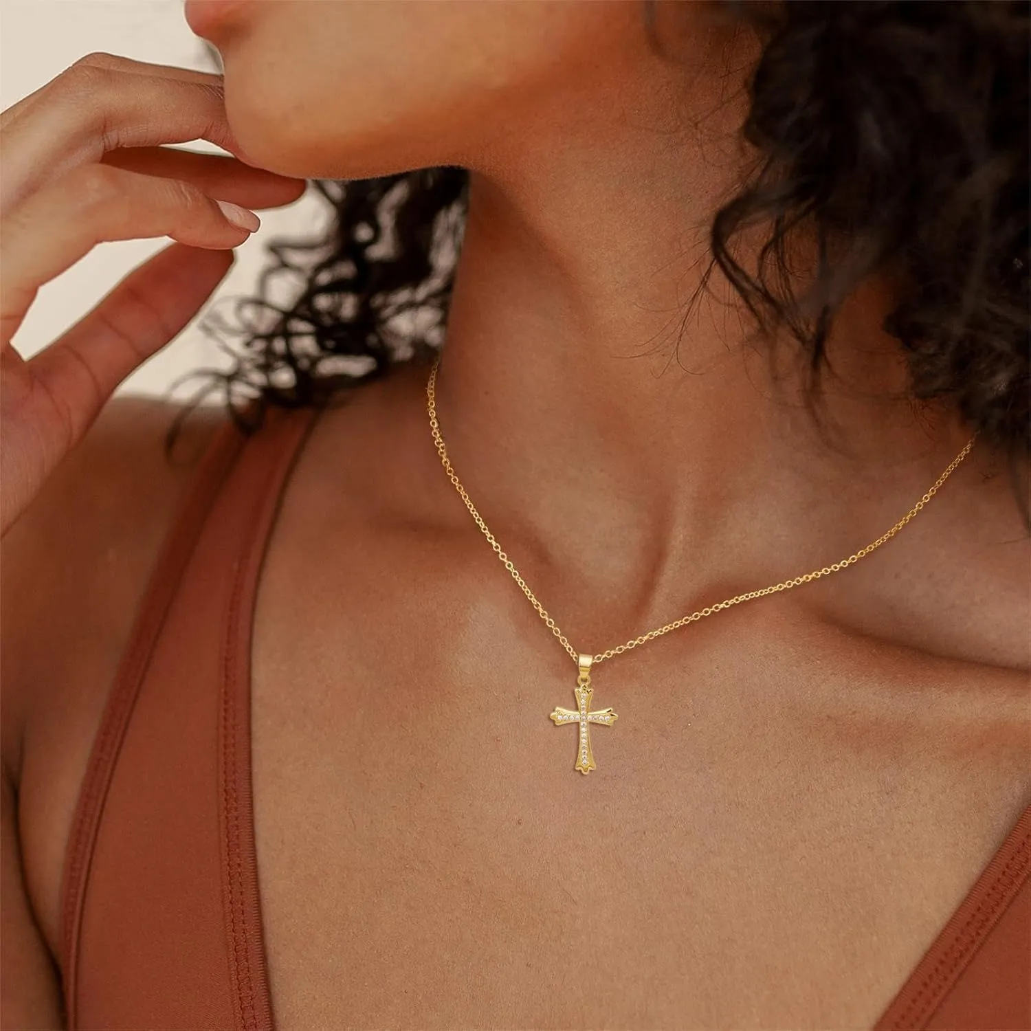 Cross Necklace for Women, 14k Gold Cross Necklaces for Women Trendy Dainty Gold Necklace Pearl Diamond Cross Pendant Necklaces Religious Christian Baptism Faith Jewelry for Woman