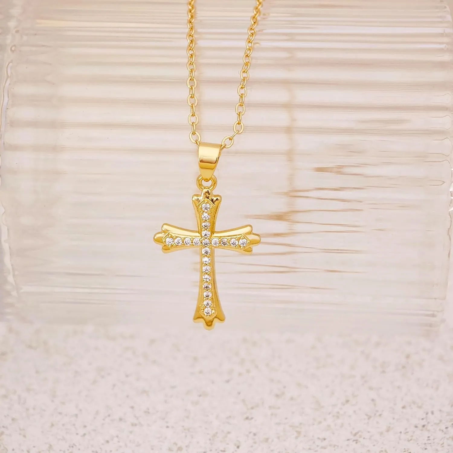 Cross Necklace for Women, 14k Gold Cross Necklaces for Women Trendy Dainty Gold Necklace Pearl Diamond Cross Pendant Necklaces Religious Christian Baptism Faith Jewelry for Woman