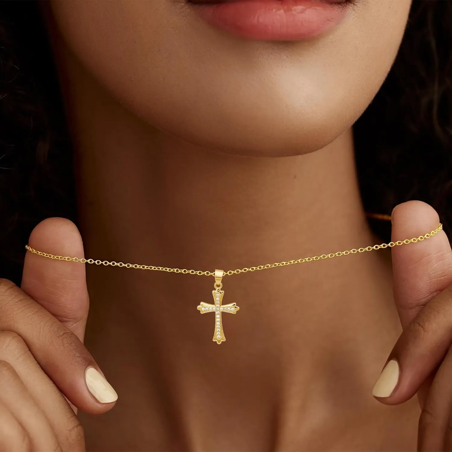 Cross Necklace for Women, 14k Gold Cross Necklaces for Women Trendy Dainty Gold Necklace Pearl Diamond Cross Pendant Necklaces Religious Christian Baptism Faith Jewelry for Woman