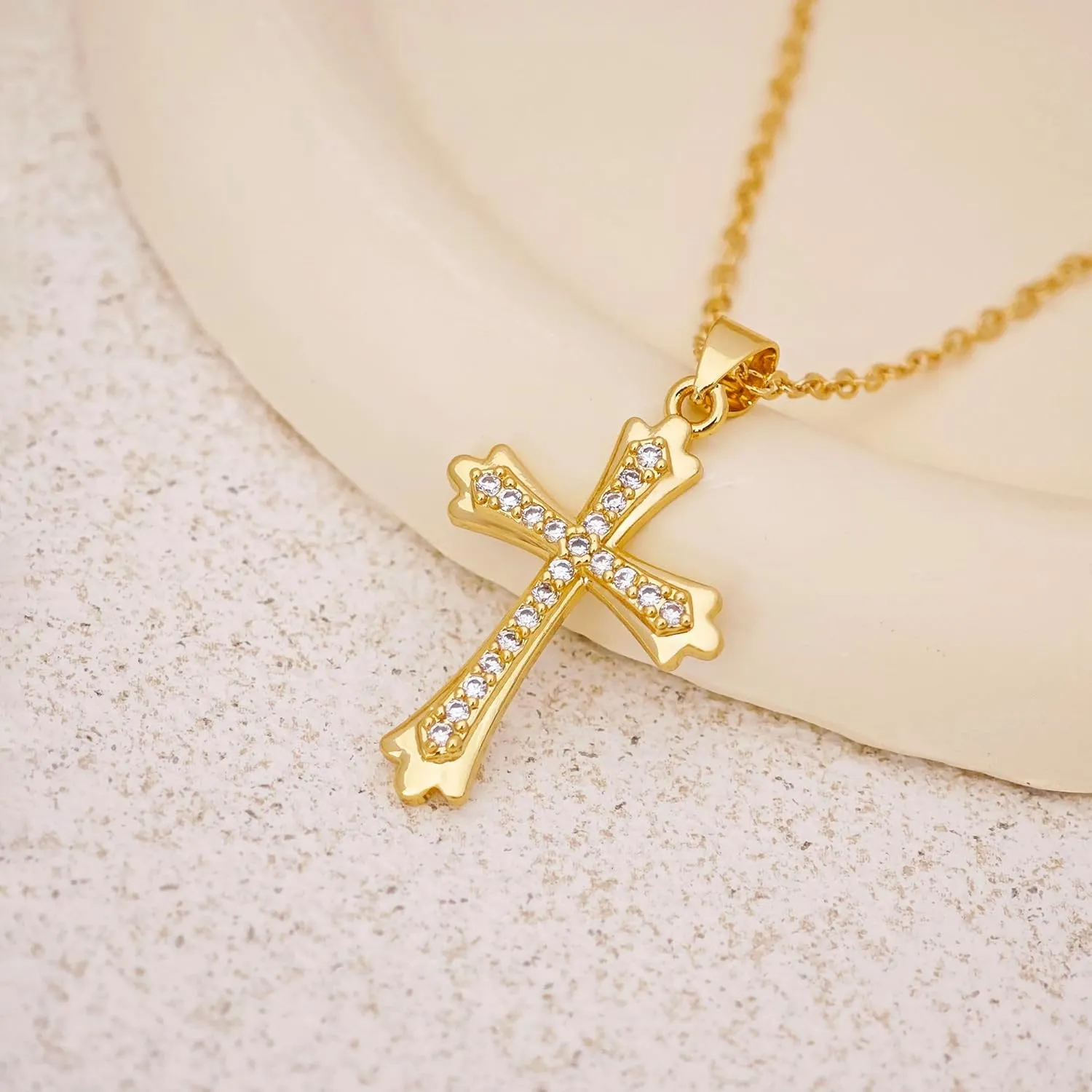 Cross Necklace for Women, 14k Gold Cross Necklaces for Women Trendy Dainty Gold Necklace Pearl Diamond Cross Pendant Necklaces Religious Christian Baptism Faith Jewelry for Woman