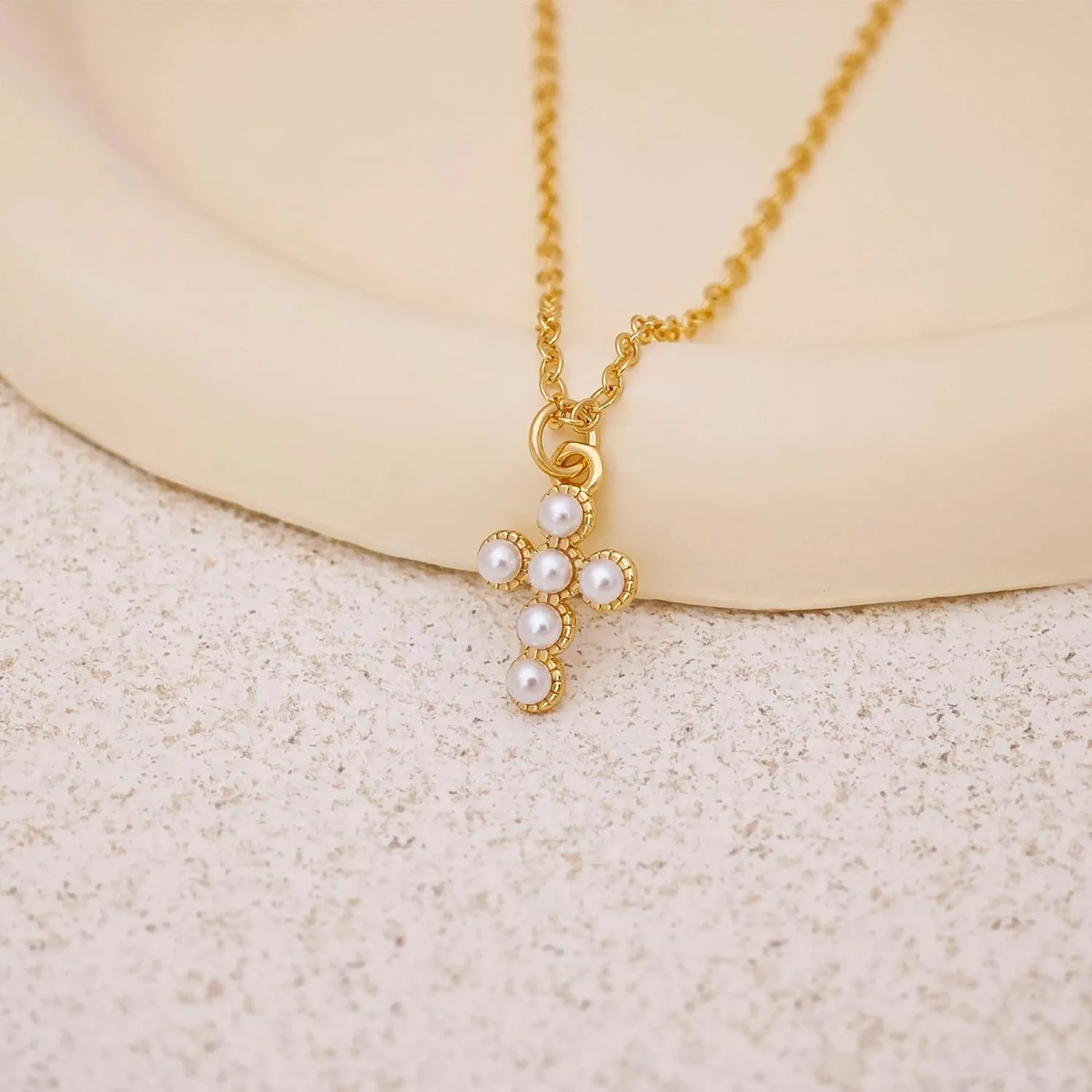 Cross Necklace for Women, 14k Gold Cross Necklaces for Women Trendy Dainty Gold Necklace Pearl Diamond Cross Pendant Necklaces Religious Christian Baptism Faith Jewelry for Woman