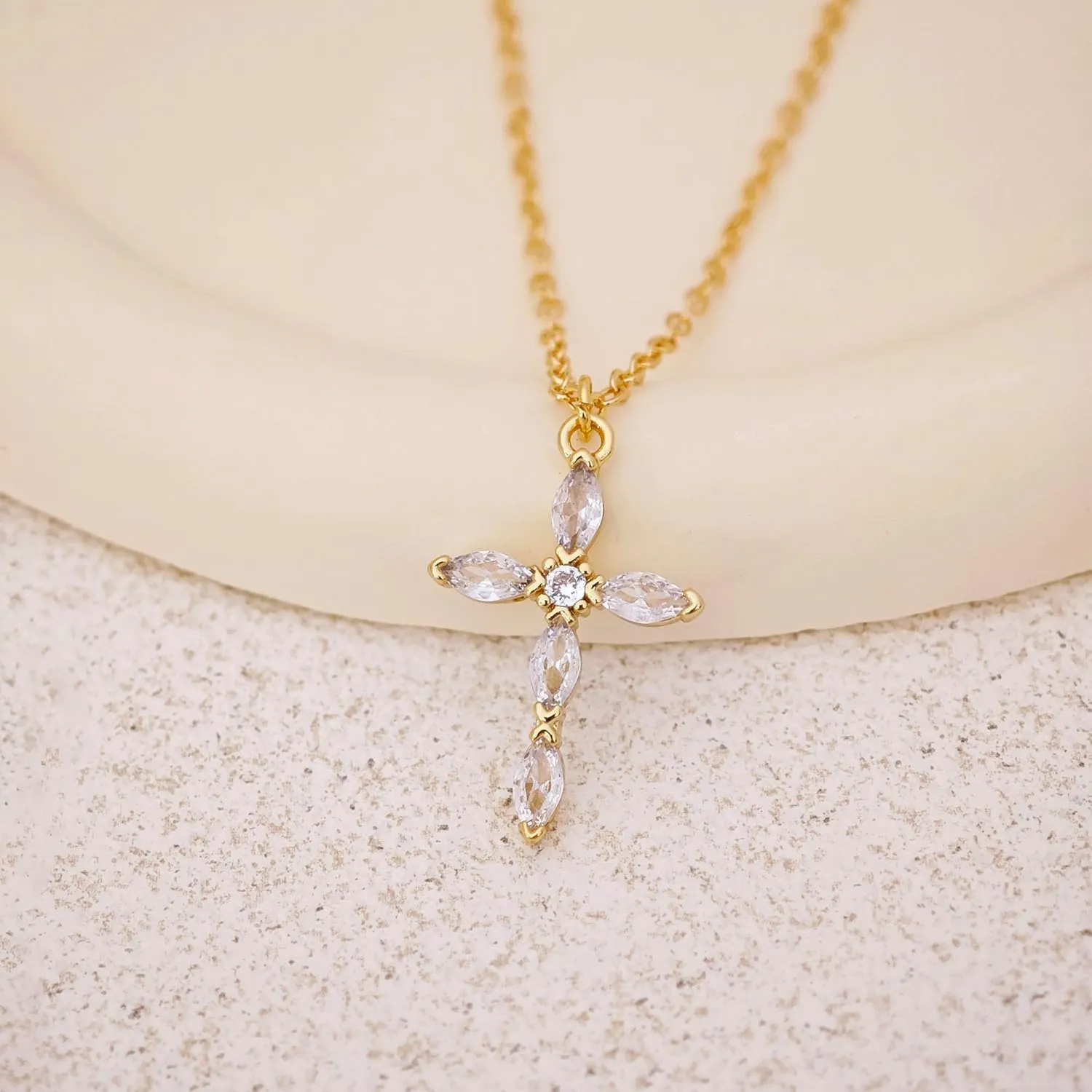 Cross Necklace for Women, 14k Gold Cross Necklaces for Women Trendy Dainty Gold Necklace Pearl Diamond Cross Pendant Necklaces Religious Christian Baptism Faith Jewelry for Woman