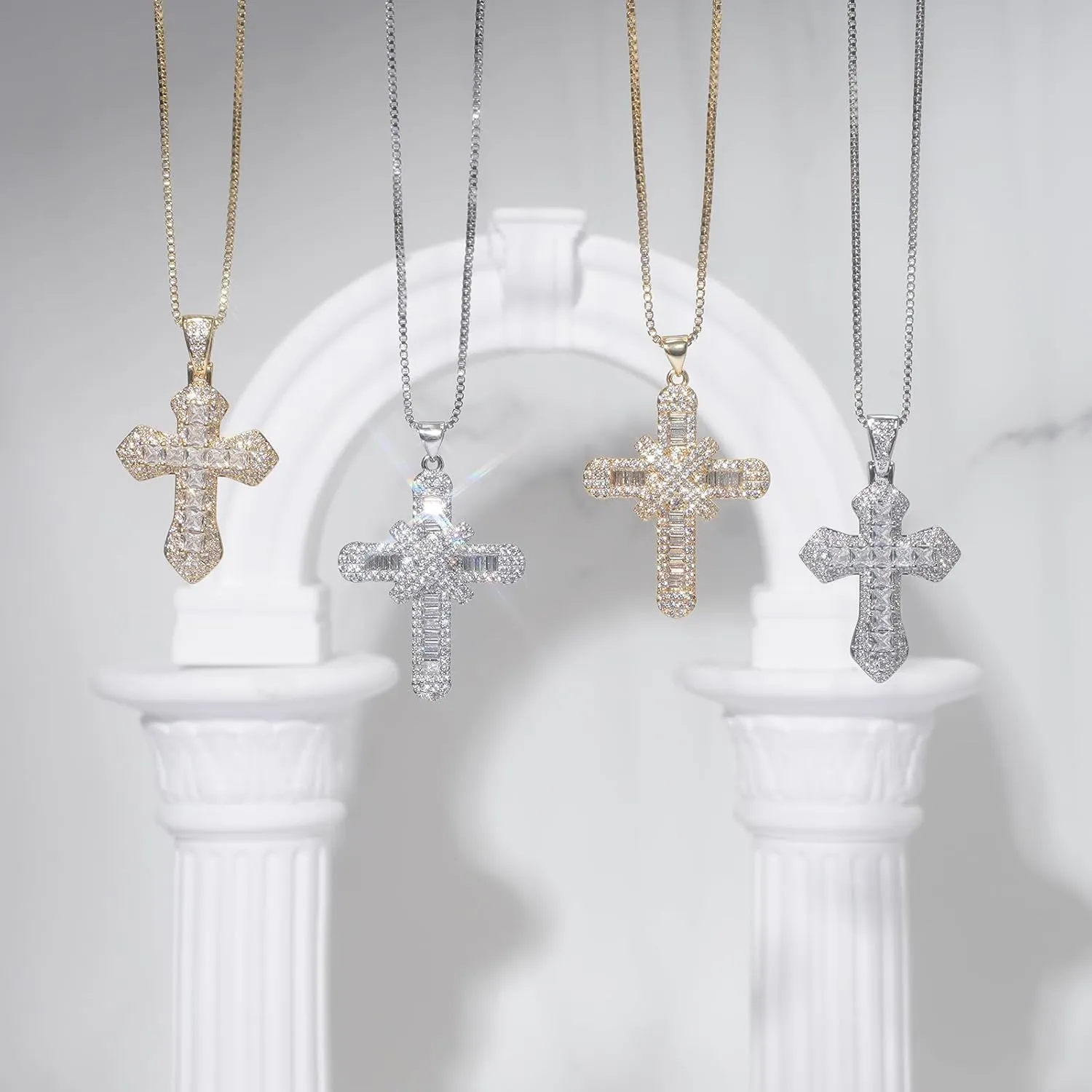 Cross Necklace for Women 14K Gold Plated Cubic Zirconia Cross Pendant Necklace Cross Faith Pendant Necklaces for Men Faith Pendant Crucifix Necklaces