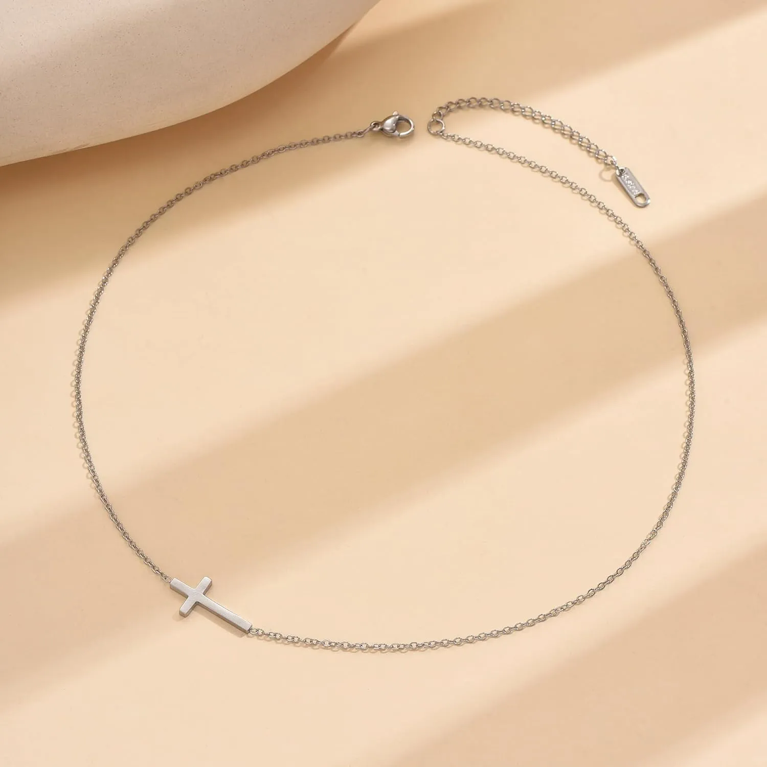 Cross Necklace for Women 18K Gold Plated Dainty Tiny Sideways Cross Choker Necklace Adjustable Stainless Steel Trendy Faith Jewelry