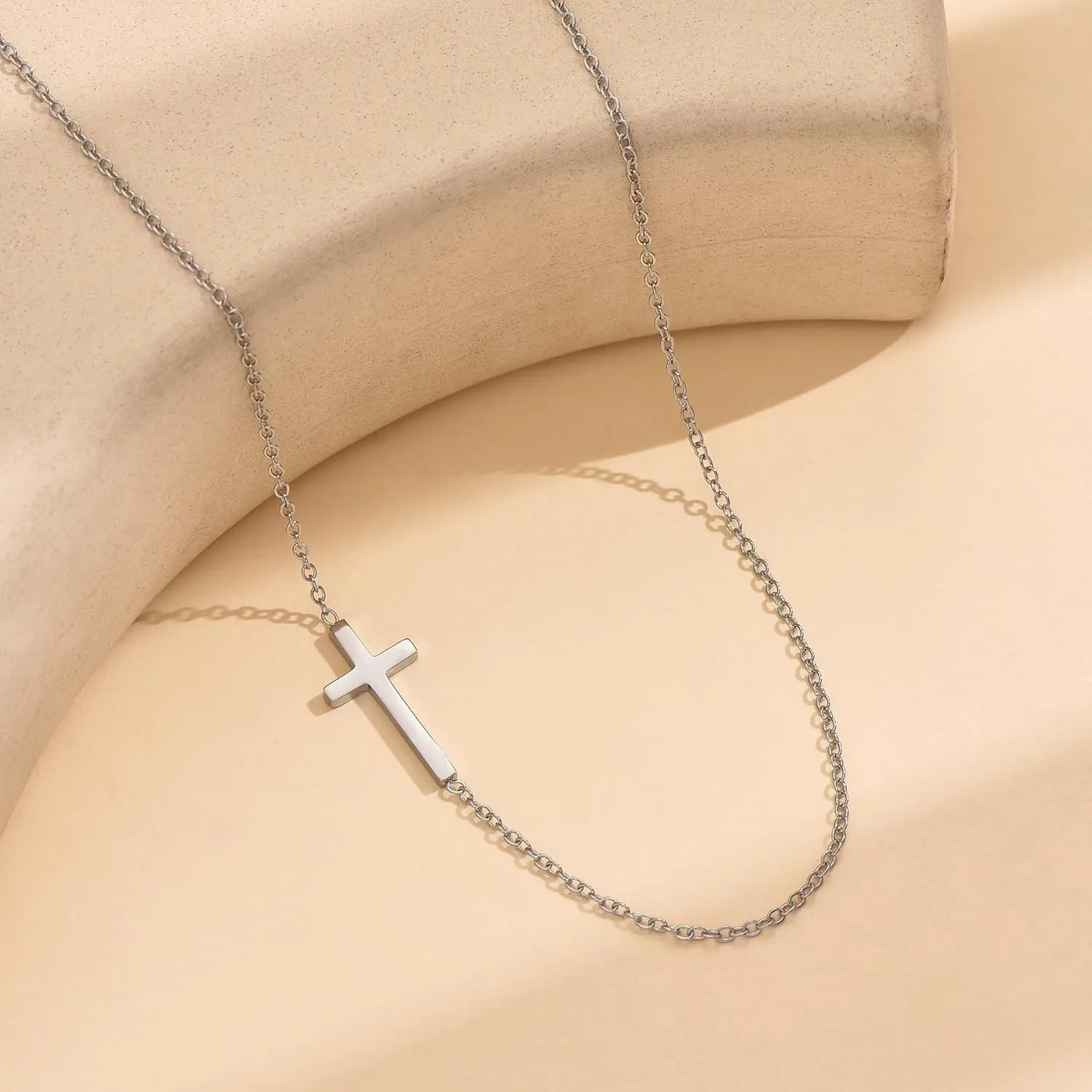 Cross Necklace for Women 18K Gold Plated Dainty Tiny Sideways Cross Choker Necklace Adjustable Stainless Steel Trendy Faith Jewelry