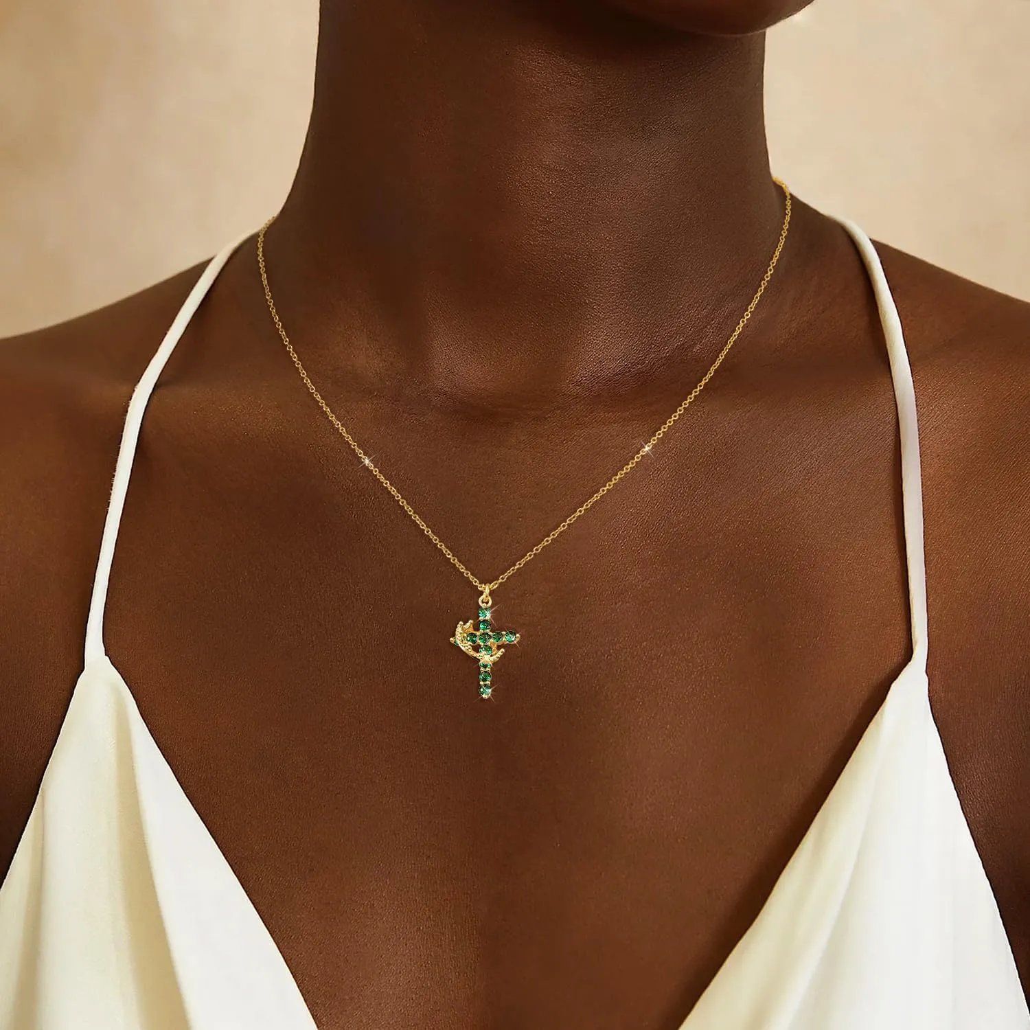 Cross Necklace for Women, Dainty Cross Necklace with Crown Trendy 14K Gold Plated Cubic Zirconia Pendant Necklaces Simple Cute Necklaces Women Jewelry